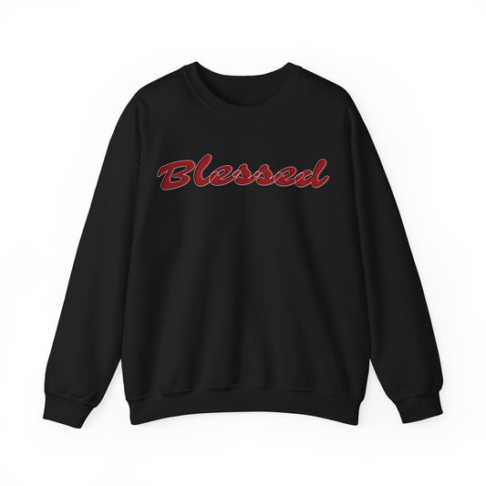 Blessed Crewneck Sweatshirt — Comfort Fit Black Pullover with Red Script